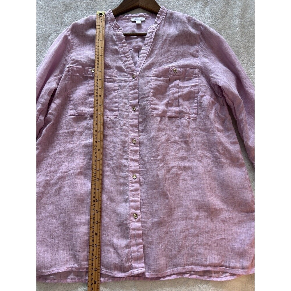 J. Jill Love Linen Shirt M Pink 100% Linen Button Front Tunic Casual Lightweight - Picture 7 of 14